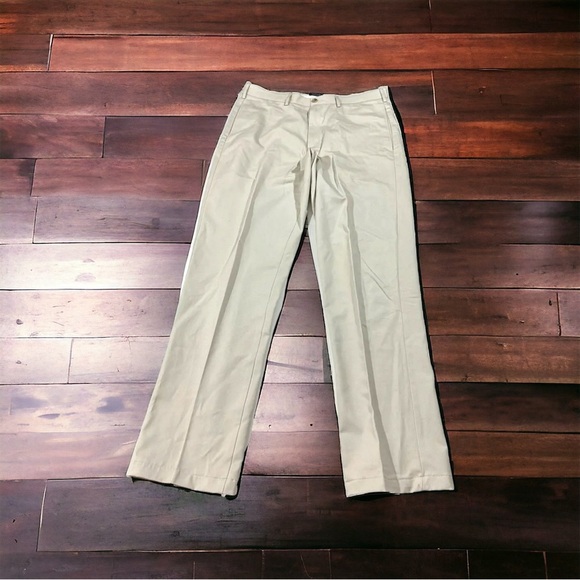 Lands End Traditional Fit Men Light Tan Flat Front Pants Sz 36x35 100% Cotton - Picture 1 of 13
